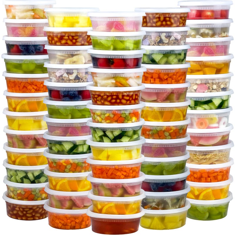 Dipoo 60 Sets 120Piece Deli Containers with Lids 8 oz LeakProof BPA Free Airtight Takeout Plastic Food Storage Containers for Soup FreezerMicrowaveDishwasher Safe